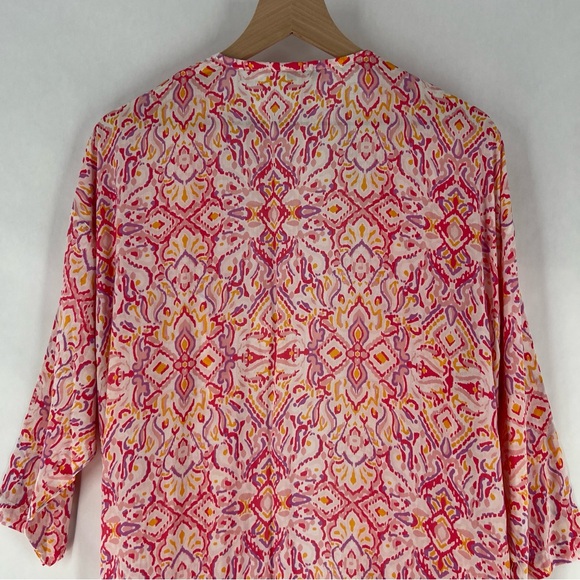 LOFT Multicolor Ikat Print Beach Kimono‎ Duster Open Front Side Slits Coastal - Picture 12 of 13